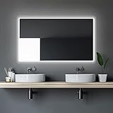 Talos Moon Badspiegel mit Beleuchtung - Badezimmerspiegel 120 x 70 cm - LED Spiegel mit umlaufenden Raumlicht - Lichtfarbe neutralweiß - hochwertiger Aluminiumrahmen