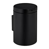 Relaxdays Kosmetikeimer Wandmontage, 3 l, Absenkautomatik, Inneneimer, Edelstahl, runder Badezimmer Mülleimer, schwarz