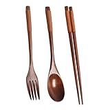 Gadpiparty Tragbares Holzbesteck mit Löffel Gabel Essstäbchen Leichtes Langlebiges Holzbesteck für Camping Picknick Praktisches Handliches Holztischgeschirr für Unterwegs