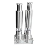 Edelstahl Gewürzmühle Set für die Küche mit Keramik-Mahlwerk und praktischem Tablett- Acrylbasis