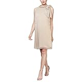 S.L. Fashions Damen Ärmelloses Etuikleid mit seitlicher Schleife Kleid für besondere Anlässe, Pale Gold, 42