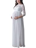 Loalirando Elegant Damen Umstandsmode Kleid Maxi Spitzenkleid Party Schwangerschaft Mutterschaft Fotografie Kleid (M, Weiß)