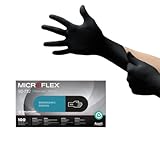 Ansell Microflex 93-732 Einmalhandschuhe Latexfreie, Schwarze Nitrilhandschuhe Puderfrei, Lebensmittel Handschuhe, Tattoo Handschuhe, Werkstatt Handschuhe Schwarz M (100 Stück)