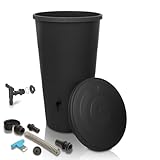 YourCasa Regentonne 160 Liter [inkl. Anschlusset & Bohrer] Regenfass Wetterfest aus Kunststoff mit Wasserhahn - Regenwassertonne - Wasserfass Regenwassertank Wassertonne für Garten (Anthrazit, 160L)