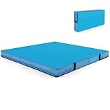 COSTWAY Turnmatte klappbar, 122 x 122 x 10 cm Weichbodenmatte, Gymnastikmatte faltbar & tragbar, quadratische Sportmatte aus PU-Bezug mit Tragegriffe, Yogamatte indoor für Kinder, Erwachsene (Blau)