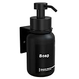 TEHEO Seifenspender Wandbefestigung Schwarz | Moderner Glas Seifenspender 250ml | Kleben oder Bohren | Flüssigseifenspender für Handseife Shampoo Spülmittel Duschgel
