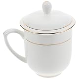 Generisch Keramik Milchbecher mit Deckel 400ml Verschleißfest Formschöner Henkelbecher für Büro Haushalt Tee Kaffee Milch