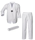 Ju-Sports Taekwondo Anzug Bonsai pro Weiß 140 I Dobok Taekwondo speziell für Kinder & Einsteiger I Taekwondo Kimono inkl. weißem Gürtel I Hose mit Kickzwickel I 100% Baumwolle