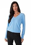 Style & Republic V-Neck Kaschmir Pullover-Damen elegant aus 100% Cashmere - Dein kuscheliger Premium Strickpullover für stilvolle Herbst- & Winter-Momente - ICY Blue L