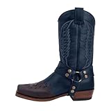 Herren Stiefel aus Leder Rindsleder mit Cowboy Biker Motorrad Boots Klassisch