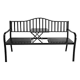Metall Gartenbank mit integriertem Tisch - 150 x 56 cm - Sitzbank 2in1 schwarz pulverbeschichtet - Parkbank Bank mit Klapptisch Ablage für Garten Balkon Terrasse 450kg Belastbarkeit wetterfest