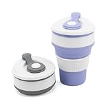 Beowanzk 2er Set Faltbecher, 350ml Faltbarer Becher, Faltbecher Silikon, 100% Lebensmittelqualität Silikon Bpa-Frei (Hellgrau + Hellblau)