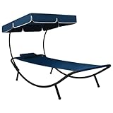 Rantry Garten-Sonnenliege mit Sonnendach und Kissen Blau Gartenliege Strandliege Balkonliege Relaxliege Liegestuhl Möbel Terrassenliege für Balkon Garten Terrasse #1
