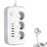 XPJBKC Steckdosenleiste 3-Fach, Mehrfachsteckdose mit 2M Kabel, 9 in 1 Mehrfachsteckdose mit 4 USB und 2 USB C, Wandmontage Steckerleiste Steckdosenadapter für Büro, Hause, Reisen (Weiß)