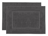 ZOLLNER 2er Set Badematten in 50x70 cm - saugstarke und Flauschige Badvorleger aus Baumwolle - bis 60°C waschbar - für Fußbodenheizung geeignet - in Graphit - Hotelqualität