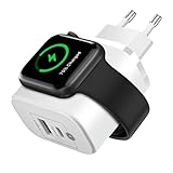 3 In 1 Ladestation Apple Watch für iPhone, 2 Ports Schnellladegerät mit USB-C und USB-A, USB C Ladegerät Steckdose Netzteil für Apple Watch 1-8/SE/Ultra, für AirPods Pro/3/2, für iPad, Samsung, HuaWei