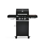 BURNHARD 2-Brenner Gasgrill FRED Jr. Deluxe BLACK Series 3 inkl. 900°C Infrarot-Keramikbrenner, Gusseisen-Grillrost, Grillabdeckung, Grillwagen + klappbare Seitentische