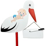 SERRA FÉ Storch Geburt für Draussen | Großer niedliche Holz Klapperstorch für Baby Junge Geschenk | 101 cm hoch Babystorch, beidseitig bedruckt |mit Whiteboard und abwischbarem Stift