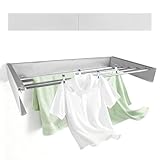 VELLUSTRA Wäscheständer Wandmontage Platzsparend, Faltbarer Unsichtbarer Wäschetrockner, Wandwäschetrockner, Wandtrockner für Drinnen oder Draußen für Badezimmer, Balkon, Terasse (80cm, Weiß)