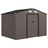 Outsunny Gartenhaus für den Außenbereich, 4,9 m², 277 x 195 x 192 cm, Holzoptik, Gartenhaus für den Außenbereich, mit Schiebetür, geneigtes Dach, Bodenverstärkung (Boden nicht im Lieferumfang