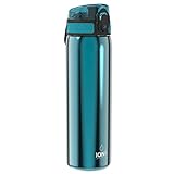 ION8 Stahl-Trinkflasche, 600 ml, Auslaufsicher, Einhandöffnung, Sichere Verriegelung, Spülmaschinenfest, Klappdeckel, Tragegriff, Leicht zu Reinigen, Türkis