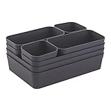 1x Schubladen-Organizer Set Aufbewahrungs-Box Einteiler Trenn-System verstellbar Utensilien Stauraum Wohn-Badezimmer Kunststoff anthrazit