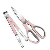 SECFOU Grillscheren Satz mit Essenszange aus Edelstahl Ergonomisch Hitzebeständig Küchen und Grillzubehör für Haushalt und Outdoor