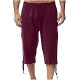 Ewleguzka Herren-Cargohose aus Leinen, entspannte Passform, Stretch, Kordelzug, wilde Cargohose, Sommer, locker, lässig, Leinen, kurze Hose mit Taschen, elastischer Bund, M-3XL, Wine3, L