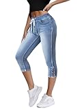 Onsoyours Capri Jeans Damen Sommer Caprihose 3/4 Jeans Caprihose Hohe Taille Denim Hose Kurze Skinny Ripped Jeanshose Caprijeans B Blau L