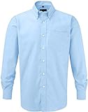Russell Collection Hemd, Oxford, langarm, Große Größe, Herren, Pflegeleichtes Langarm Oxford Hemd, Bleu - Oxford-Blau