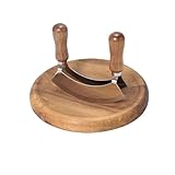 RukaDesign Kräuterbrett aus Akazienholz mit Doppelklinge Wiegemesser Edelstahl