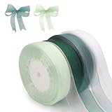 4 Rollen 45m Organzaband, 20mm Breit Geschenkband Weiss, Aqua Grün, Wald Grün, Salbei Grün, Transparentes Organza Bänder Geschenkband,Schleifenband,Dekoband für Geschenkverpackung Hochzeitsdekoration