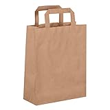 Dila GmbH 50 Papiertragetaschen in Braun | Papiertaschen Henkeltaschen Tragetaschen Tüten Papiertüten recycelbar (22 x 10 x 28 cm)