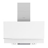 Hyundai HCPD900AB Dunstabzugshaube, geneigt, 90 cm, weißes Glas, Leistung 253 m³/h, Doppelzugsöffnung, 4 Geschwindigkeiten, Touch-Steuerung, spülmaschinenfester Filter.