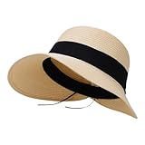 Fjquamitix Damen-Sonnenhut mit breiter Krempe, Strohhut mit Schleifendetail, für Sommer, Strand, Pool, Urlaub, Strohkappe für UV-Schutz (DE/NL/SE/PL, Alphanumerisch, Einheitsgröße, Beige)