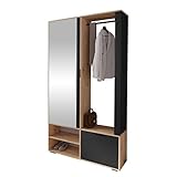 Mirjan24 Garderoben-Set Raldento mit Spiegel, Kleiderstange, Schuhschrank und Fächer, Wandgarderobe, Flurgarderobe, Kompaktgarderobe (Eiche Artisan/Eiche Artisan + Schwarz)