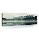 Leinwandbild Berge Landschaft Natur 145x45 cm | Modern Panorama Bilder XXL Canvas Leinwand Bilder Groß Wandbilder für Schlafzimmer Wohnzimmer Wandbild Kunstdruck Wand Bild auf Leinwand Aufhängefertig