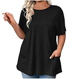 Übergrößen-Oberteile für Damen, übergroße T-Shirts, lockere Passform, Rundhalsausschnitt, kurze Ärmel, Sommer, lässige Blusen, Basic-T-Shirts, Strand, Urlaub, Mode, Frühlingsoutfits, A001 Schwarz, XXL