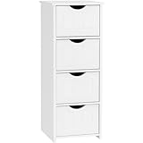 DUMOS Badezimmerschrank, MDF Kommode mit Schubladen, Badschrank Schmal Klein, Beistellschrank mit 4 Schubladen, 30 x 30 x 81 cm, für Badezimmer, Wohnzimmer, Schlafzimmer, Esszimmer, Küche, Weiß