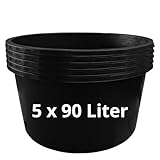 Mörtelkästen 65-90 liter | Mörtelkübel rund oder eckig | Kunstoff-Wannen in Markenqualität | Pflanzkübel für Hochbeet (5 x 90l rund)
