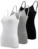 BQTQ 3 Stück Unterhemd Damen Basic Tank Top Ärmelloses Camisole Spaghettiträger Top mit Verstellbarer Strap für Damen und Mädchen (Schwarz, Weiß, Grau, S)