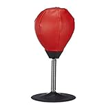 Relaxdays 10022328 Punchingball Tisch, Boxbirne Schreibtisch, Büro Punching Ball, Anti Frust, HxBxT: 35 x 18 x 18 cm, rot-schwarz