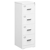 YITAHOME Aktenschrank Abschließbar mit 4 Schubladen, Metall Aktenschränke mit Cue-Karte für A4, Legal, Letter, Büroschrank Metallschrank für Home-Office, Hängeregistratur, Weiß, 62 x 45 x 133cm