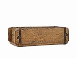 BigDean Alte Ziegelform 32x15x9,5 cm - Ein-Kammer - Vintage Holzkiste mit Metallbeschlägen - Echte, benutzte Form aus Indien aus Altholz gefertigt - Jedes Stück ein Unikat