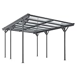 Juskys Carport mit Flachdach 5x3 m - Überdachung aus Aluminium mit Doppelstegplatten - Unterstand für Autos - freistehende Montage - Dunkelgrau