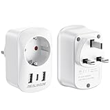 RealMade Reiseadapter UK Adapter auf EU mit 2 USB und 1 TYP-C Anschlüssen, Adapter England Deutschland Stecker, EU Deutschland zu UK Adapter Typ G Steckdosenadapter Reisestecker für Großbritannien