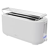 Clatronic Toaster 4 Scheiben | Toaster mit Brötchenaufsatz | Langschlitztoaster mit Auftau-/Aufwärm-/Schnellstoppfunktion | Toaster weiß auch für Toastbrötchen & Fertigwaffeln | TA 3802