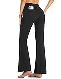 MOVE BEYOND Butterweiche Damen Bootcut Yogahose mit 4 Taschen Bauchkontrolle Workout Bootleg Arbeitshose, Schwarz, L