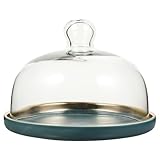 Sewroro Keramik Dessertplatte mit Glasdeckel 18cm Mittelgroß Snacktablett für Kuchen Obst Buffet Küchenservierplatte