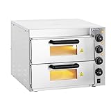Royal Catering RCPO-3000-2PS-1 Pizzaofen elektrisch 2 Kammern Pizzabackofen Pizza Ofen Schamotte Schamotteboden (3000W, 2 Schamotte-Steinböden: 40 x 40 x 1,5 cm, Timer bis 120 min, Edelstahl)